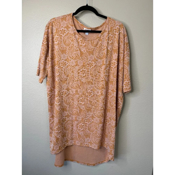 LuLaRoe Women's Tan With Pink Short Sleeve Blouse, short sleeve blouse,‎ - Picture 2 of 7